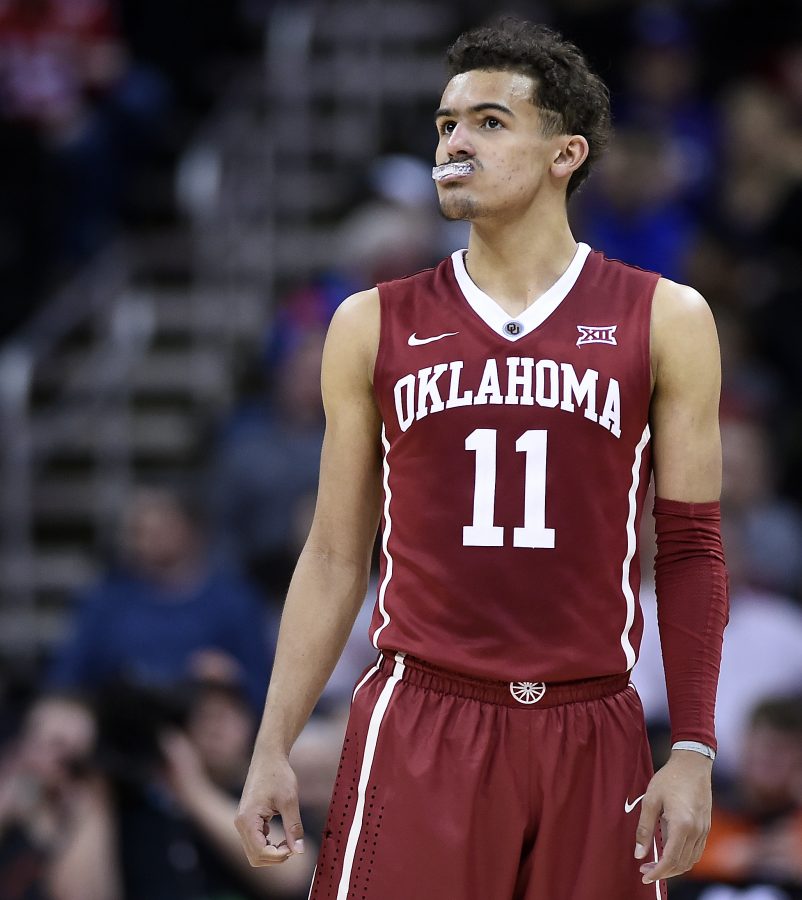 Oklahomas Trae Young watches the final seconds tick off the clock during the second half against Oklahoma State in a Big 12 Tournament first-round game at the Sprint Center in Kansas City, Mo., on March 7, 2018. (Rich Sugg/Kansas City Star/TNS)