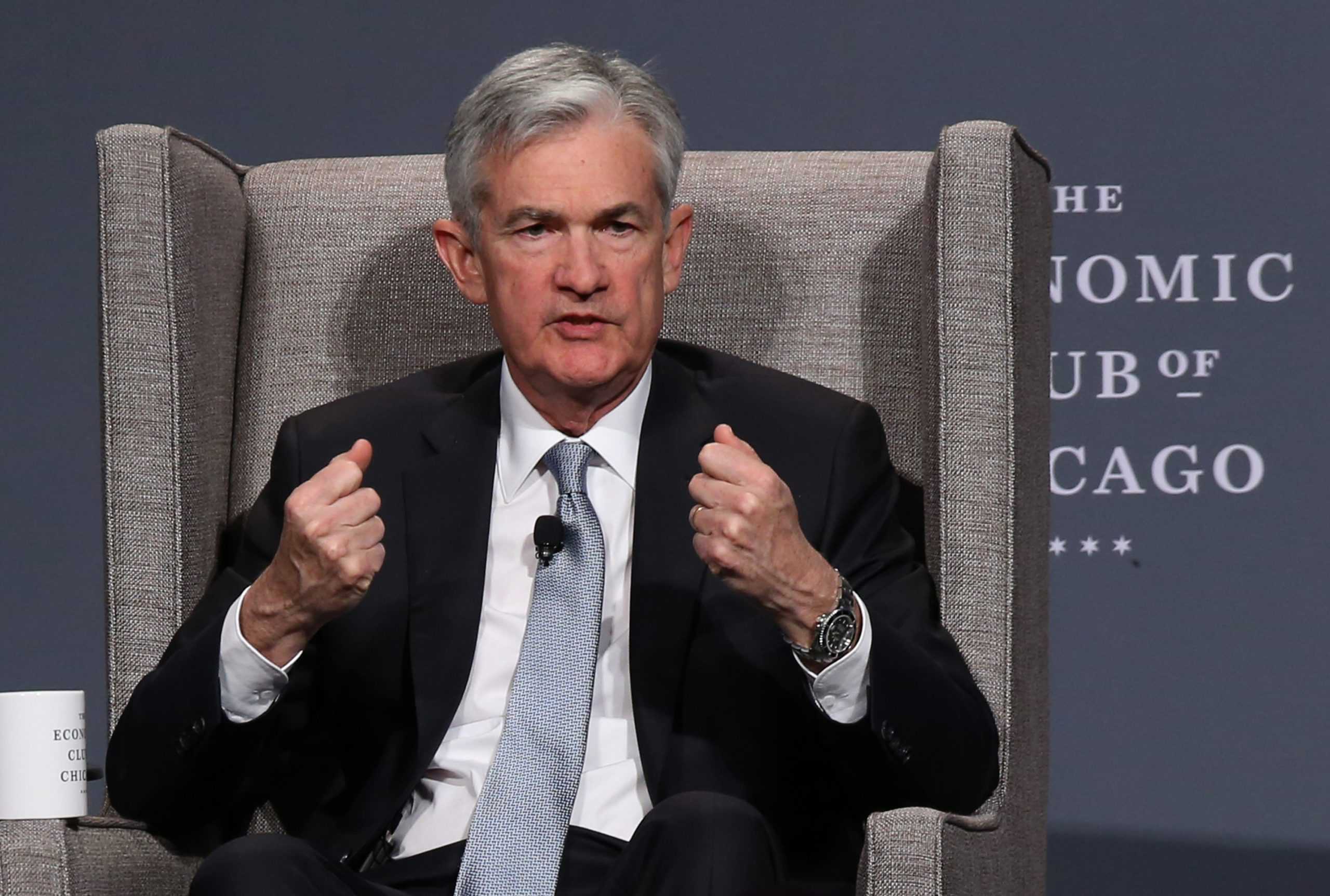 Federal Reserve Chairman Jerome Powell speaks at the Economic Club of Chicago luncheon at the Hilton Chicago on April 6, 2018. (Antonio Perez/Chicago Tribune/TNS)