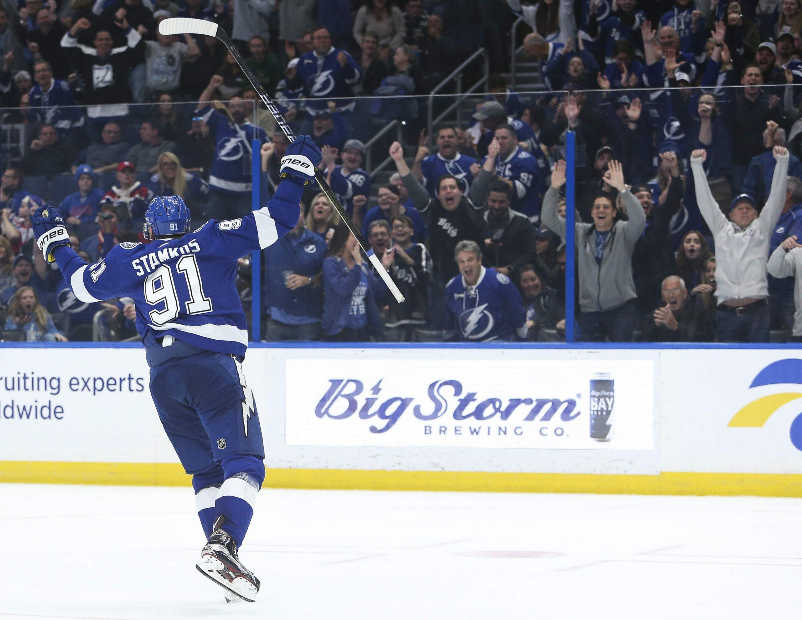 Tampa Bay Lightning center Steven Stamkos , seen celebrating his Dec. 10 hat trick, is playing some of his best hockey.[DIRK SHADD   |   Times]