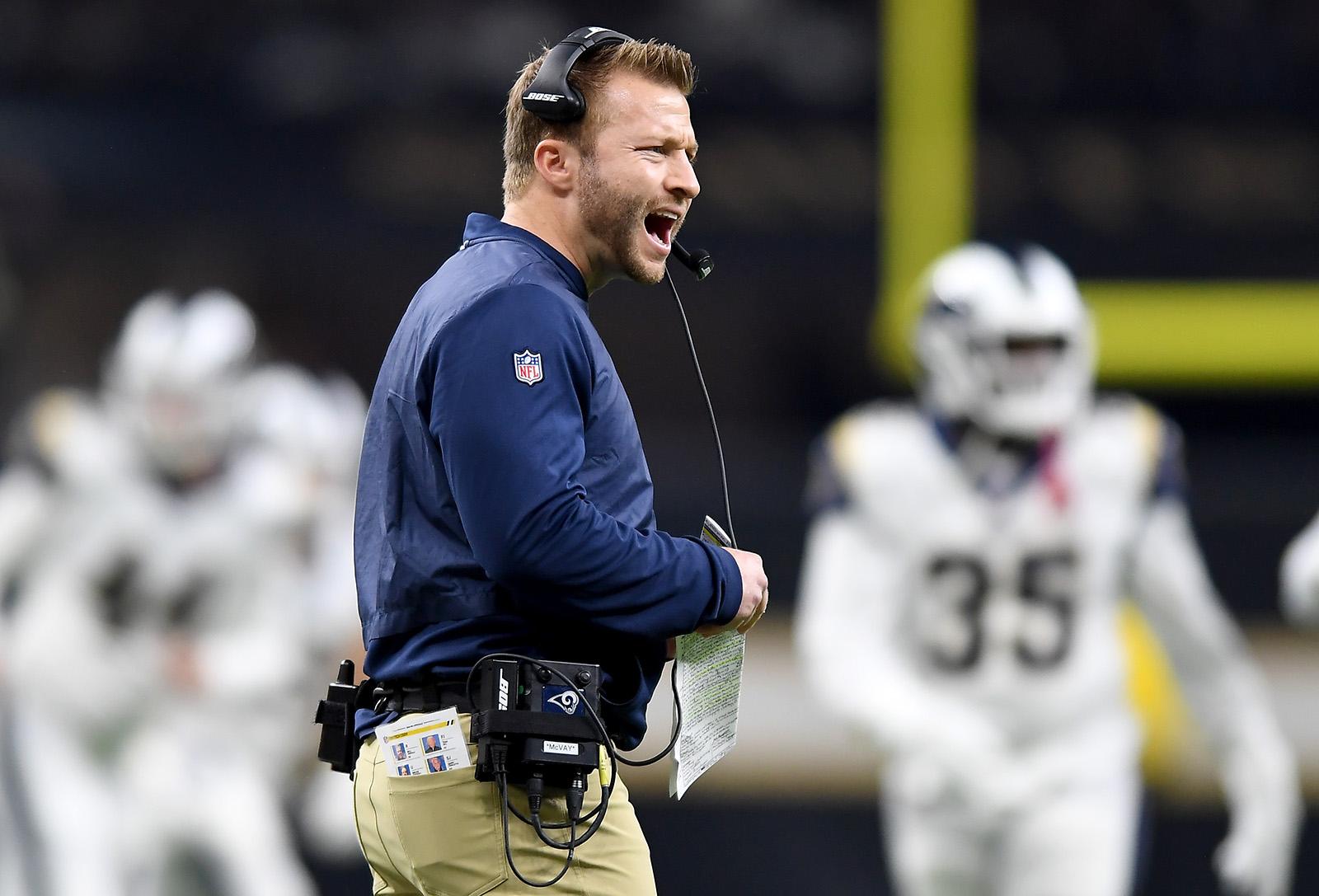 Los Angeles Rams head coach Sean McVay argues with a referee against the New Orleans Saints in the NFC Championship game on Sunday, Jan. 20, 2019 at the Superdome in New Orleans, La. (Wally Skalij/Los Angeles Times/TNS)