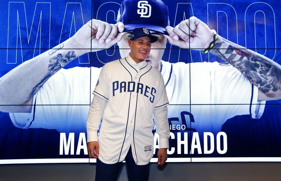 San Diego Padres introduce Manny Machado at a news conference on Friday, Feb. 22, 2019, in Peoria, Ariz. Machado agreed to a 10-year, $300 million contract with the Padres. (K.C. Alfred/San Diego Union-Tribune/TNS)