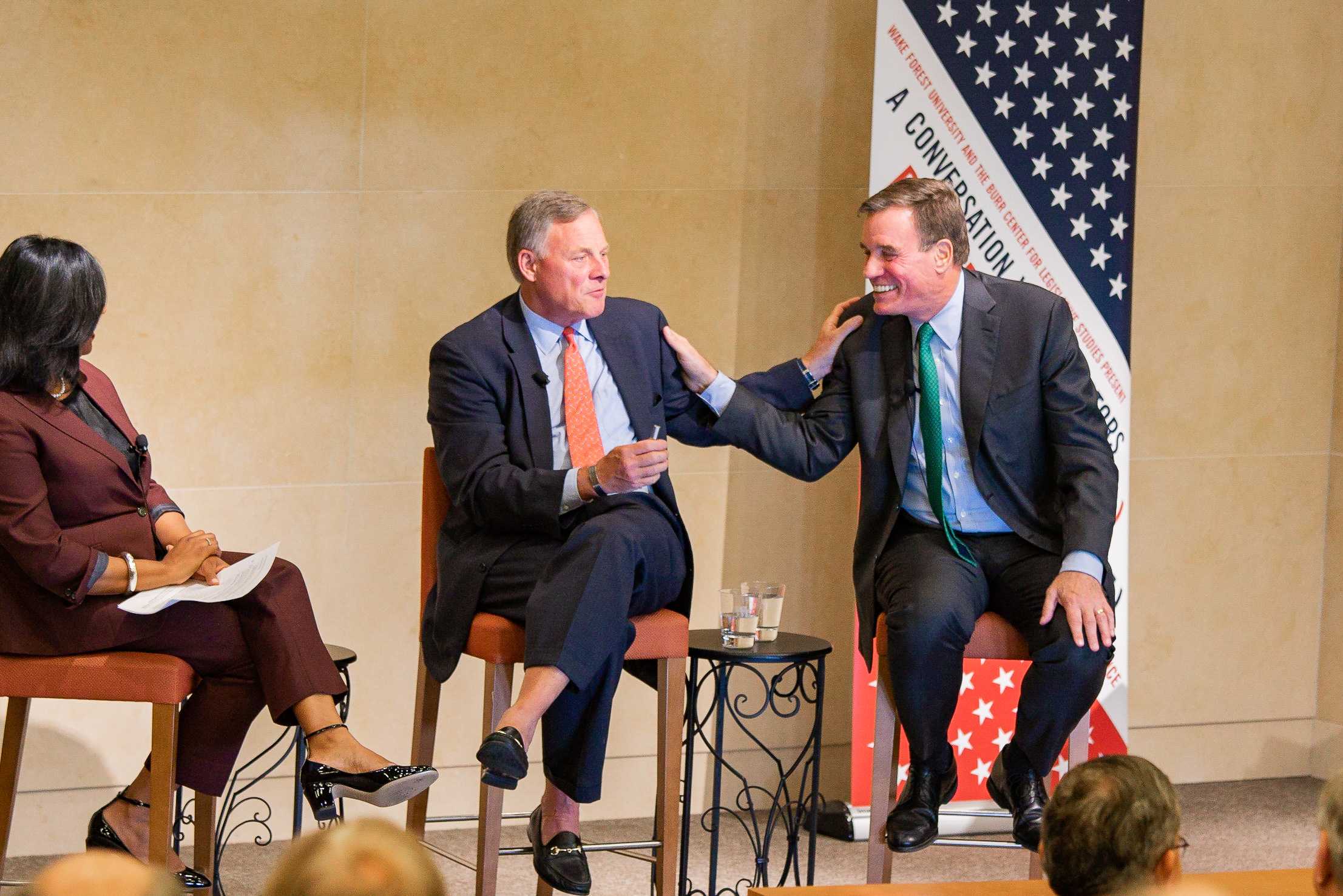 Senators Richard Burr and Mark Warner, Chair and Co-Chair of the Senate intelligence Committee, talk to the community at Wake Forest University on Monday, November 11, 2019.