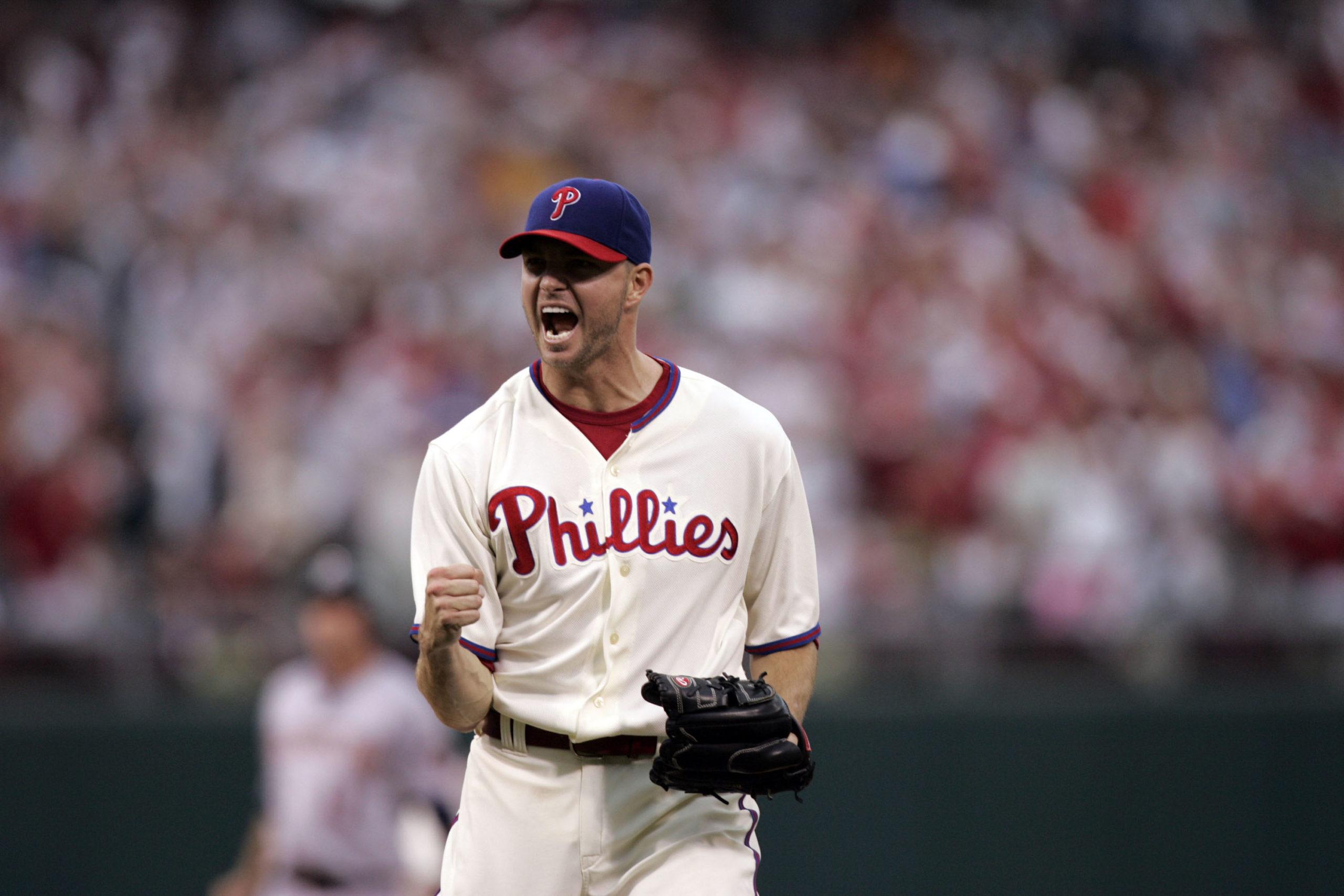 Philadelphia Phillies Ryan Madson celebrates after he closed out the eighth inning against the Washington Nationals at Lincoln Financial Field in Philadelphia, Pennsylvania, on Saturday, September 27, 2008. The Phillies clinched the NL East title after defeating the Washington Nationals 4-3. (Michael Perez/Philadelphia Inquirer/MCT)