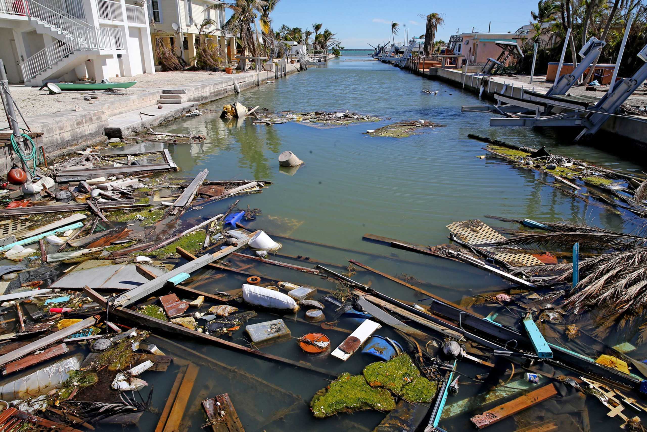 Debris in a canal on Big Pine Key in the Florida Keys, Jan. 18, 2018. The Army Corps of Engineers recently outlined a $3 billion strategy to defend the Keys from future hurricanes and sea level rise. (Charles Trainor Jr./Miami Herald/TNS)