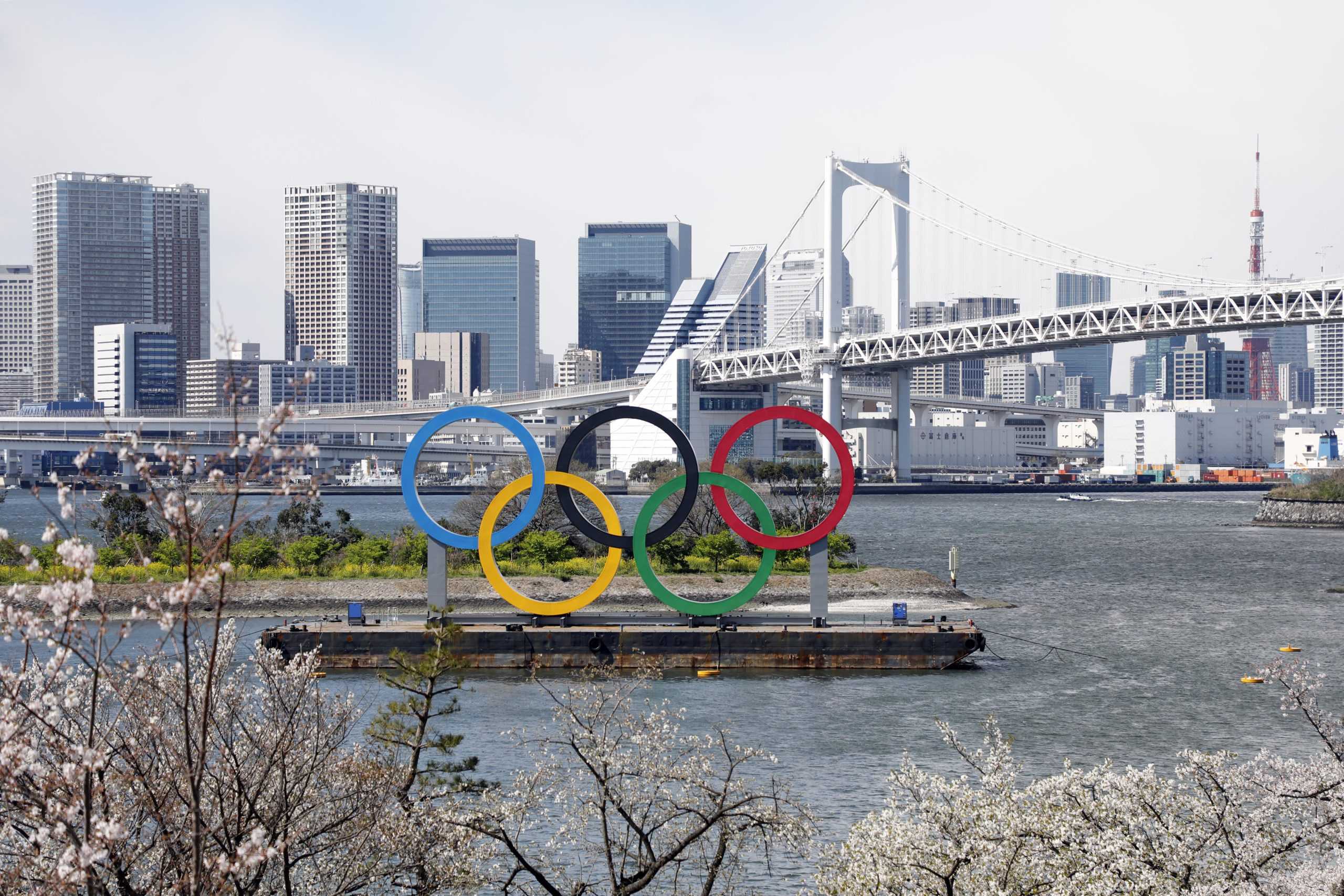 A view of the Olympic rings monument Tuesday at Rainbow Bridge, Odaiba, Tokyo. The IOC announced this week that the 2020 Tokyo Games have been postponed due to the coronavirus pandemic. [Yukihito Taguchi/USA TODAY Sports]