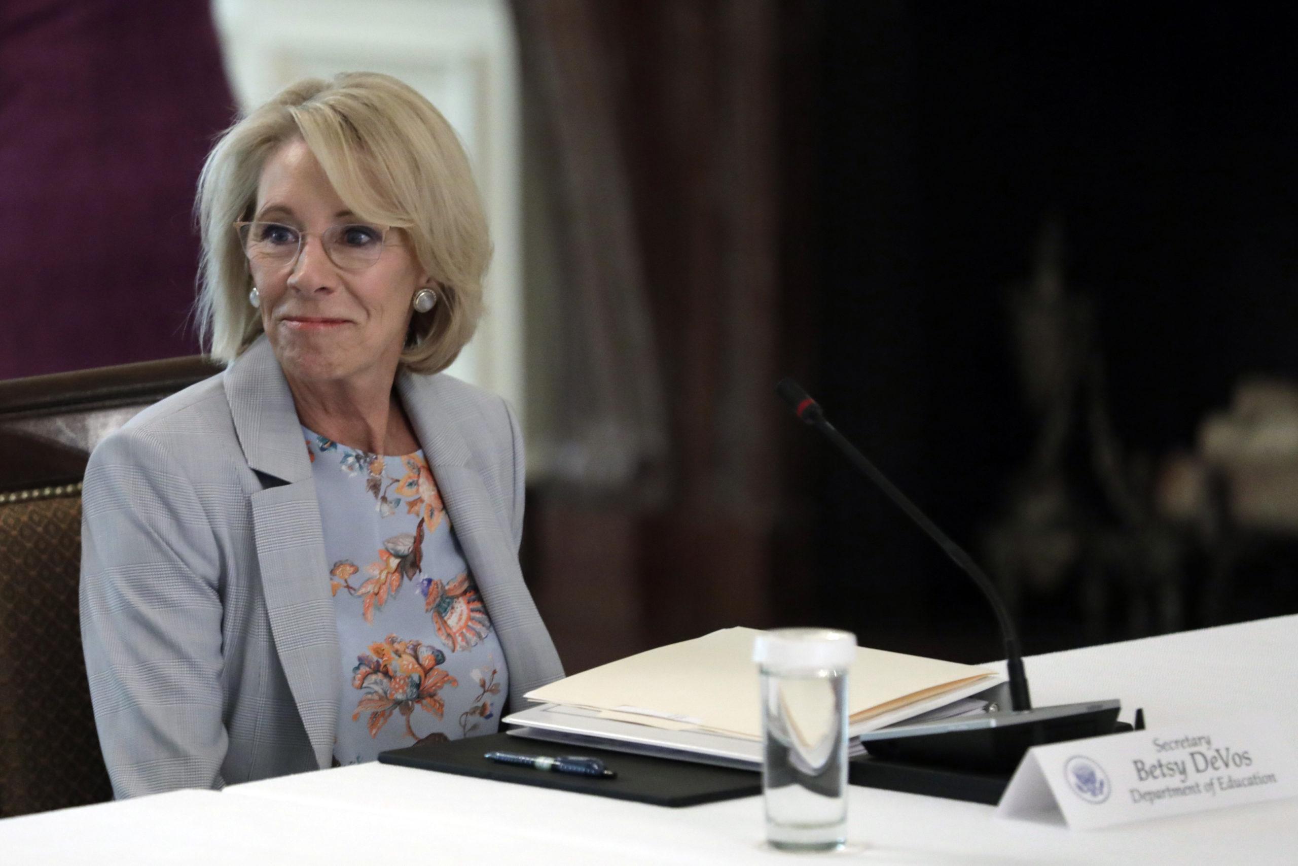 In this file photo, U.S. Education Secretary Betsy DeVos attends the American Workforce Policy Advisory Board Meeting at the White House in Washington, DC on June 26, 2020. DeVos encourages parents to send their kids back to school, warning of students falling behind academically without directly addressing the health risks posed by the coronavirus. (Yuri Gripas/Abaca Press/TNS)