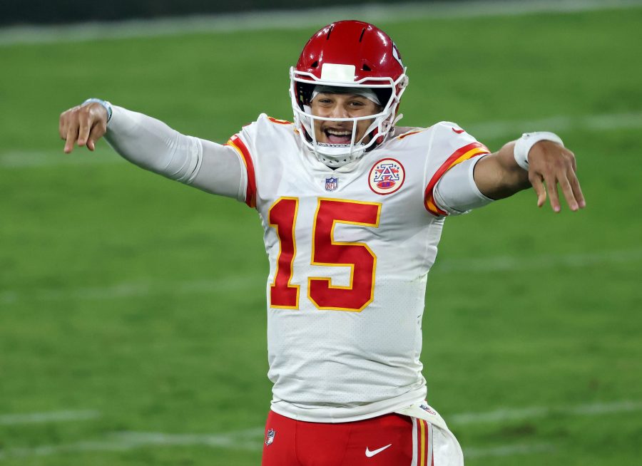 Patrick+Mahomes+%2315+of+the+Kansas+City+Chiefs+celebrates+after+a+touchdown+against+the+Baltimore+Ravens+during+the+fourth+quarter+at+M%26amp%3BT+Bank+Stadium+on+Sept.+28%2C+2020+in+Baltimore%2C+Maryland.+The+Chiefs+won%2C+34-20.+%28Rob+Carr%2FGetty+Images%2FTNS%29
