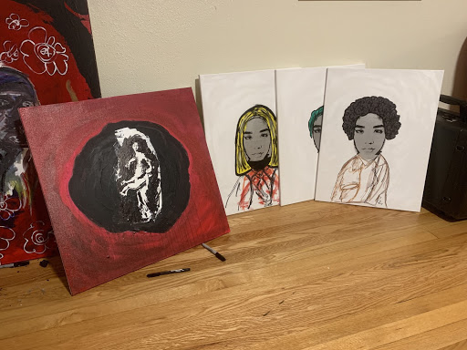 Here is a collection of unfinished works that are part of a series Salviadore is working on called Thip Thav. Salviadore is trying to sell more of their art, and are collaborating with fellow student David Wrona (Khushi Arya/Old Gold & Black)