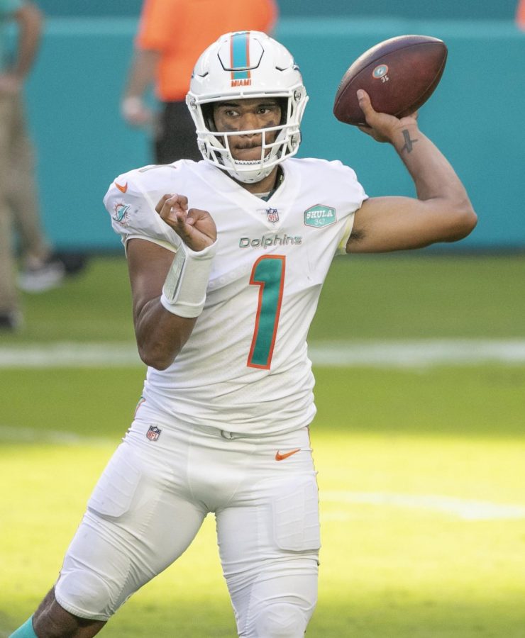 Tua Tagovailoa threw his first NFL touchdown pass on Sunday (Charles Trainor Jr./Miami Herald/TNS)