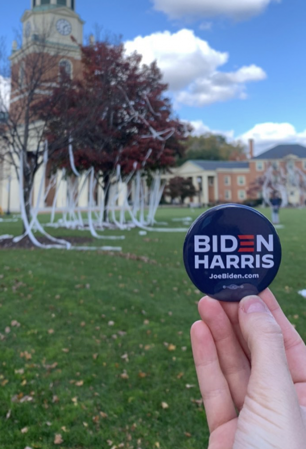 Students+flocked+to+Hearn+Plaza+to+Roll+the+Quad+after+news+broke+on+Saturday+morning+that+Joe+Biden+was+projected+to+win+the+presidential+race%2C+as+he+picked+up+key+votes+in+the+state+of+Pennsylvania+%28Melissa+Cooney%2FOld+Gold+%26+Black%29