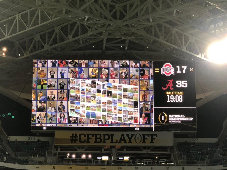 The Intercollegiate Marching Band, of which five Wake students were a part, performs at the College Football Playoffs National Championship.