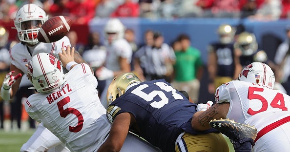 Notre Dame defeated Wisconsin 41-13 on Saturday. Wisconsin quarterback Graham Mertz threw four interceptions and just one touchdown.