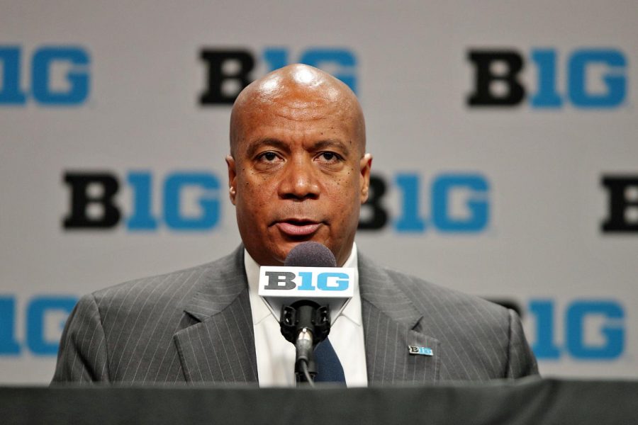 Big+Ten+Commissioner+Kevin+Warren+is+a+proponent+of+the+merger+announced+last+week+and+defended+the+absence+of+a+signed+agreement.+
