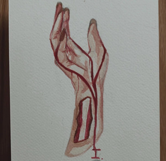 A watercolor piece of a four piece set, illustrating the steps of healing. 