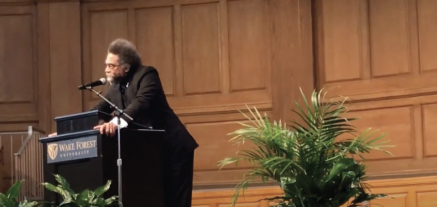 Renowned activist and scholar Cornel West speaks to Wake Forest students and community members in a Wait Chapel lecture on Nov. 4. West spoke on the importance of love and humanity.