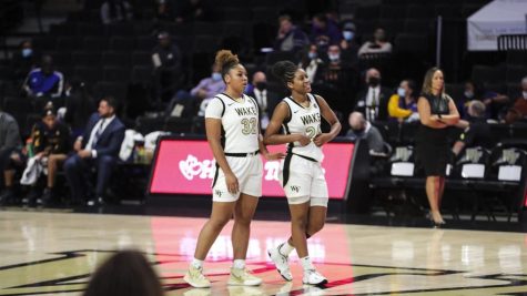 Jewel Spear (right) led the Deacons against UMBC with 18 points.