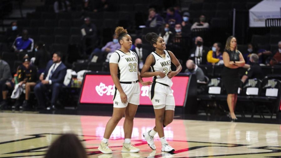 Jewel Spear (right) led the Deacons against UMBC with 18 points.