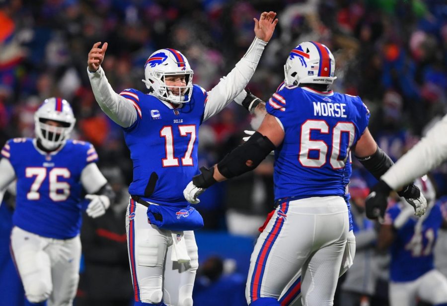 Josh Allen leads the Buffalo Bills to victory over the New England Patriots with five passing touchdowns. The Bills score on their first seven drives.
