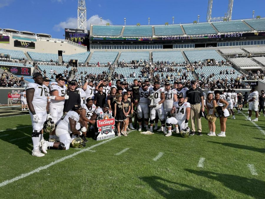 The+Demon+Deacons+celebrate+their+second+11-3+season+in+program+history+after+defeating+Rutgers+in+the+Gator+Bowl.