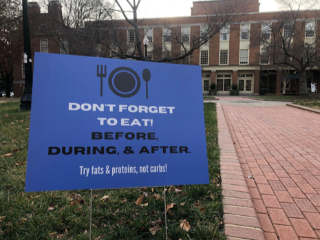 A sign in Tribble Courtyard reminds students to eat during the first semester finals week. Disordered eating constitutes a major issue on the Wake Forest campus.
