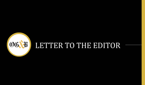 A graphic with a black background featuring the OGB logo and the words letter to the editor.