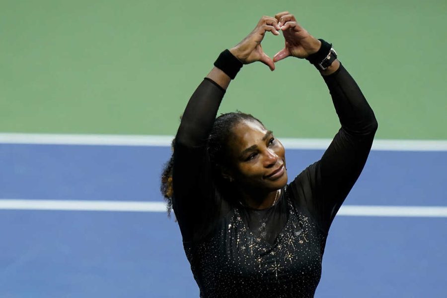 Serena Williams gives her love to the Arthur Ashe faithful after her final professional tennis match.