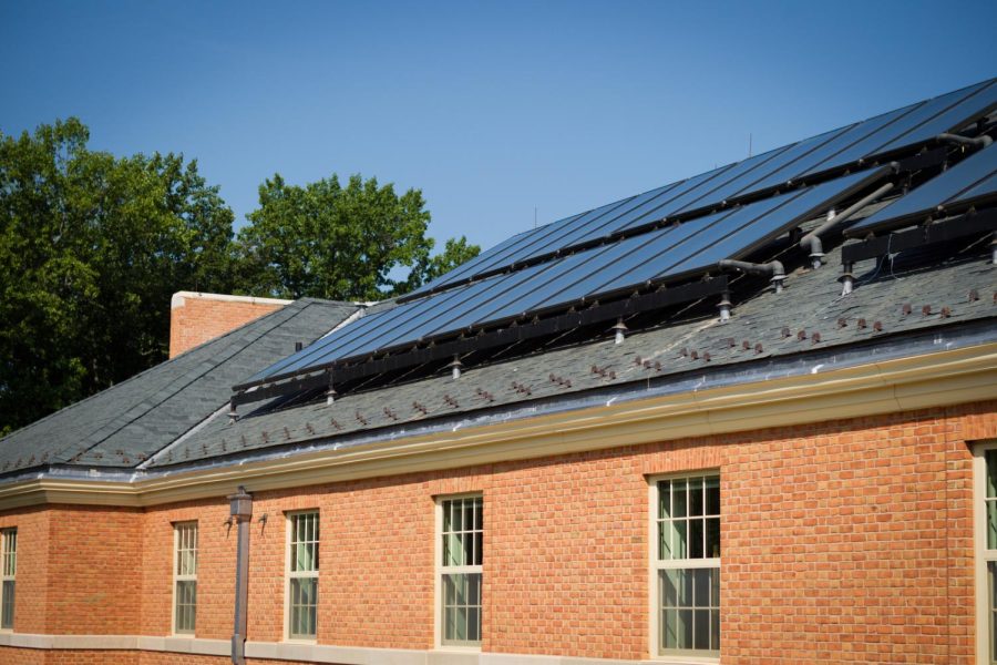 Solar panels adorn the roof of South Residence Hall.