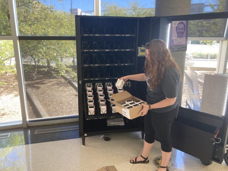 Amanda Clark refills the naloxone vending machine in the Forsyth County Law Enforcement Detention Center.