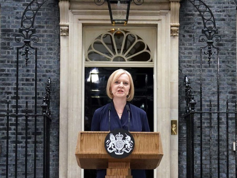 Liz Truss speaks outside of No. 10 Downing Street, the residence of the British prime minister.