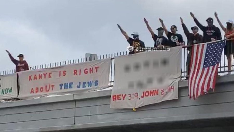 Demonstrators+in+Los+Angeles+perform+the+Nazi+salute+and+note+that+Kanye+was+right+about+the+Jews.