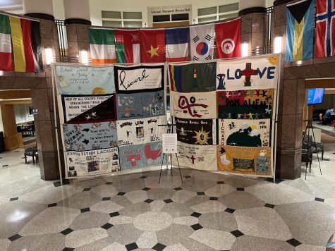 A panel from the AIDS Memorial Quilt is displayed in Benson University Center.