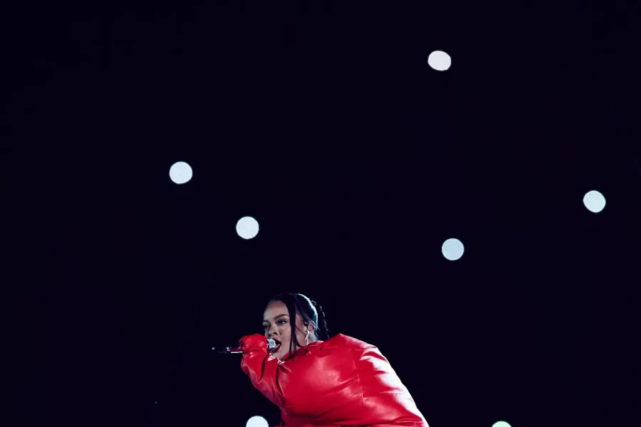 Rihanna performs at the Super Bowl Halftime Show earlier this month.