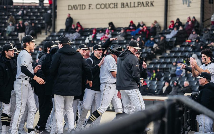 Wake Forest celebrates a Nick Kurtz grand slam in Fridays game against Youngstown State.