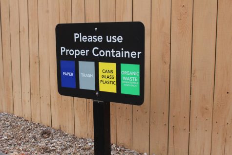 Signs near North Campus Apartments inform students that composting is an option.