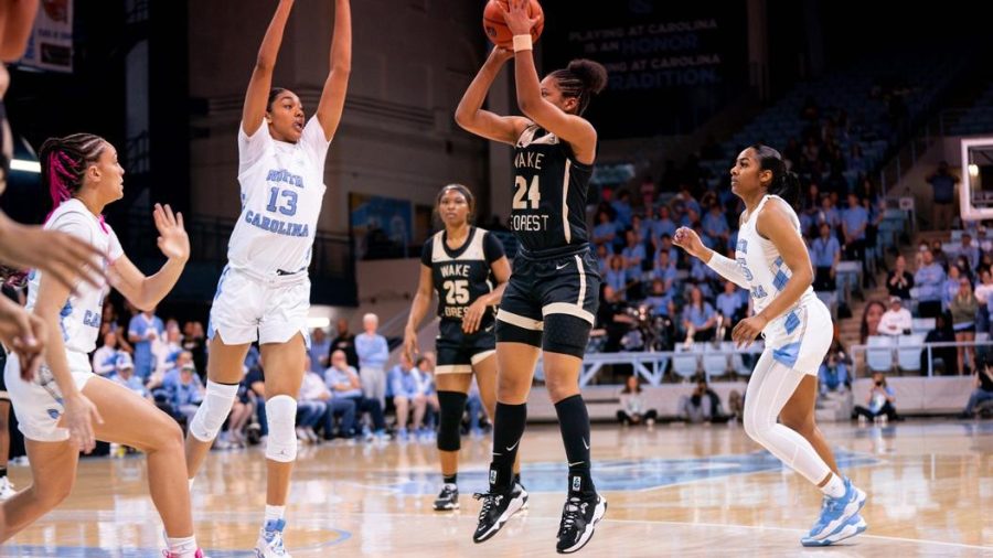 Jewel Spear shoots a jumper during the loss against UNC Sunday.