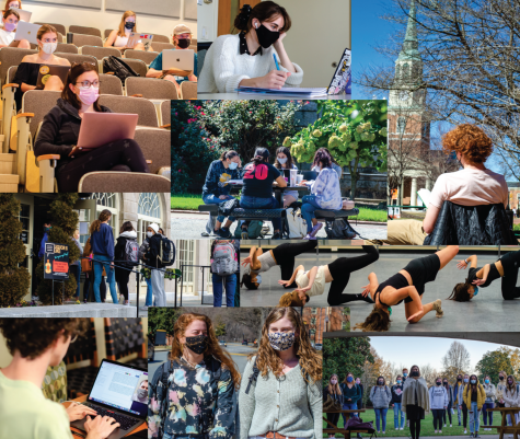 The photography of Katie Fox (front center), shows campus life during the height of COVID-19 (Collage: Daniel Parolini).