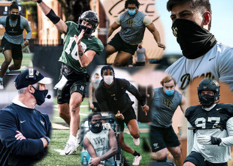 One adjustment football players needed to make was practicing in masks. Collage: Jacobi Gilbert