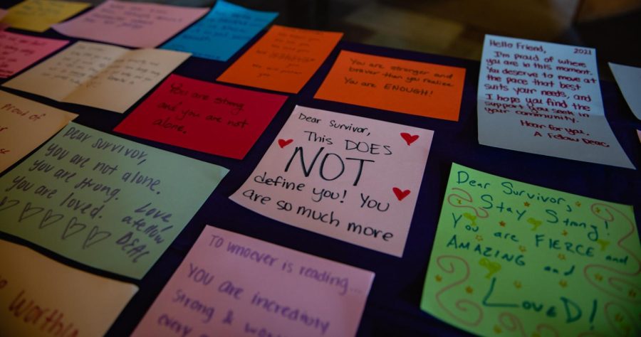 Notes from attendees to survivors of sexual violence express support.