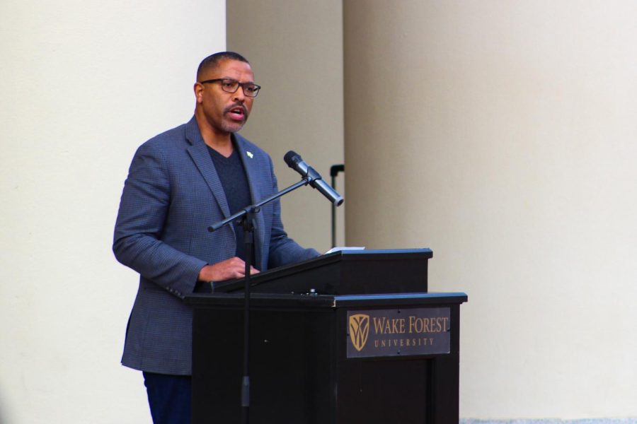Interim Dean of the School of Divinity, African American Studies Program Director and Wake Forest Professor of the Humanities Dr. Corey D.B Walker speaks at the Commemoration of the Enslaved.