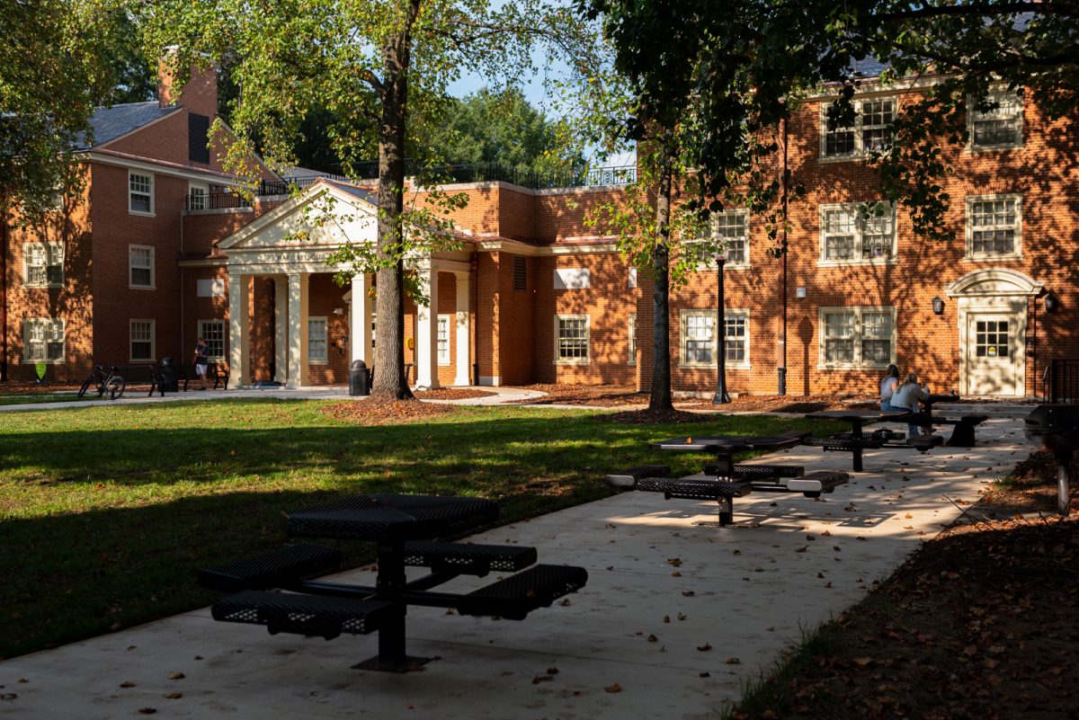 The picnic tables between Babcock and Luter is perfect for some quiet studying.