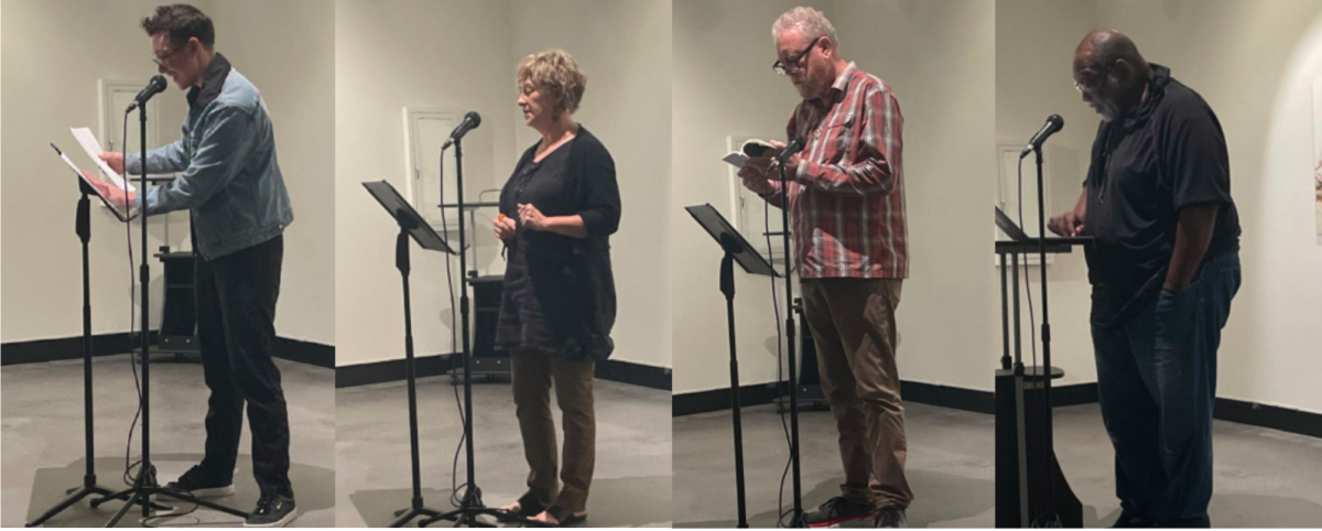 Four artists perform at a poetry reading in the Hanes Art Gallery on Sept. 14.