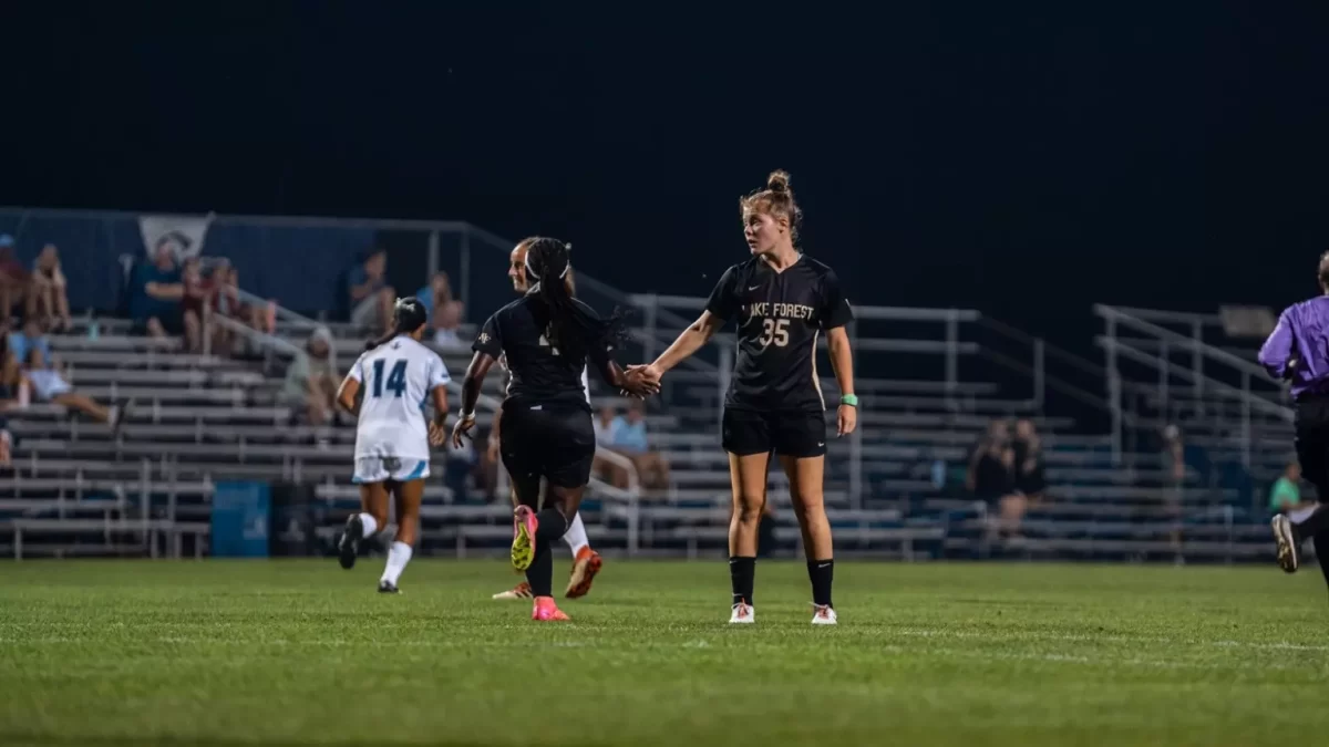 Emily Murphy (No. 35) has gotten comfortable in the old gold and black, scoring her third goal of the season against URI (Courtesy of Wake Forest Athletics).