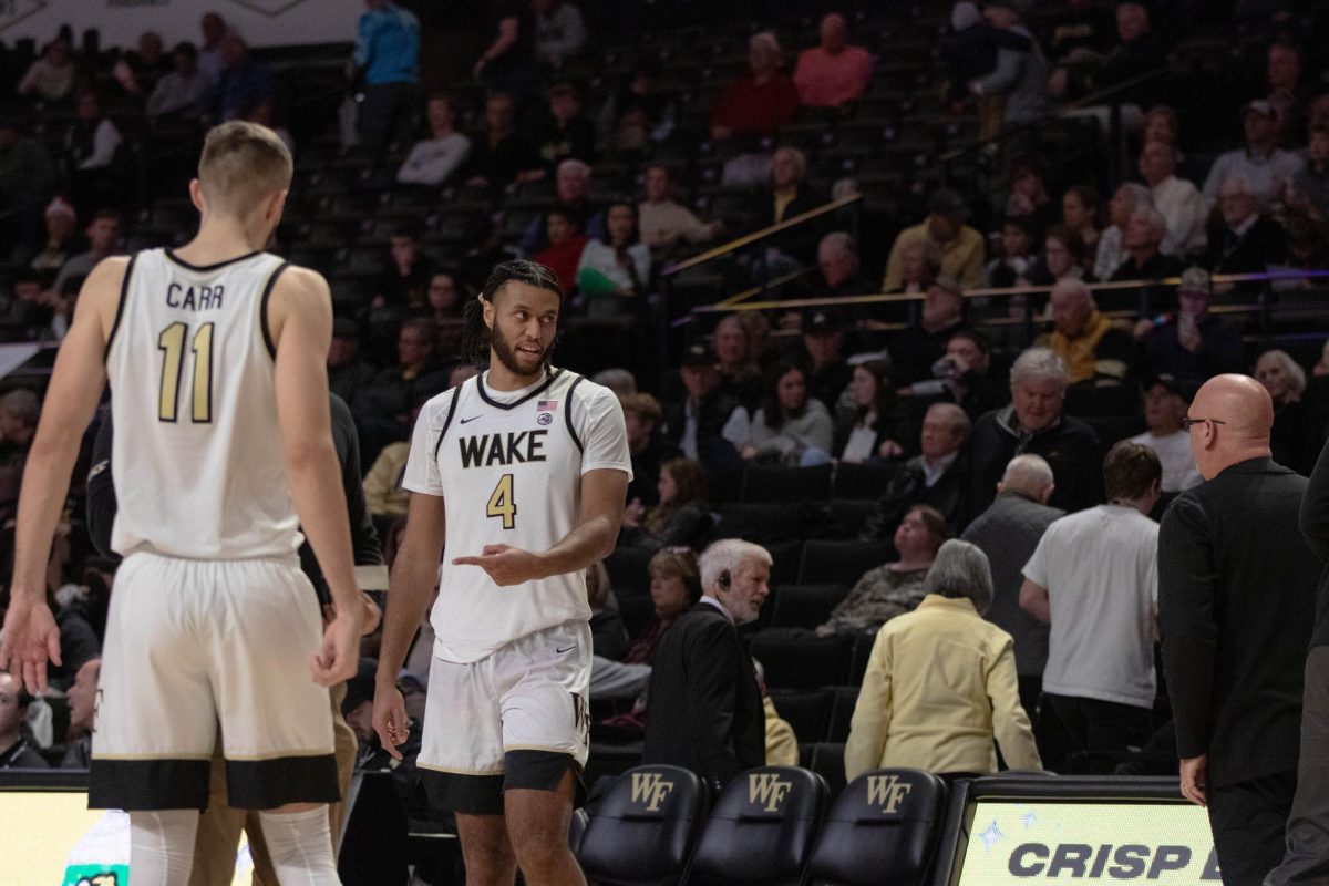 Efton Reid talks to the bench during a media timeout. 