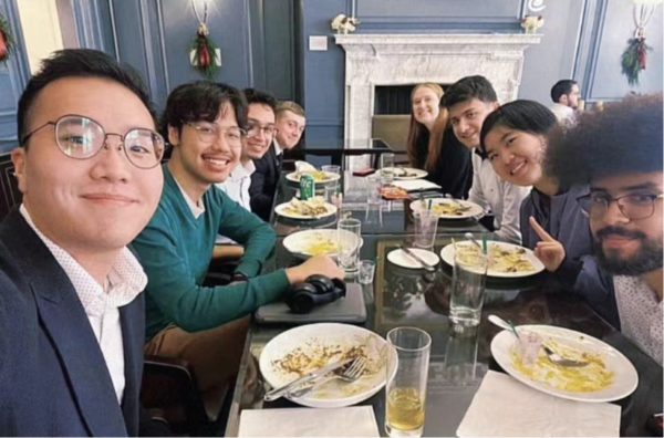 Zhu (second from the right) sharing lunch with other interns at the American Enterprise Institute.