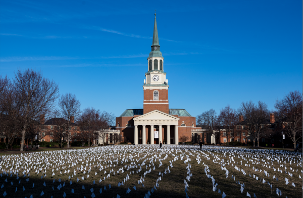 White flags were arranged on Hearn Plaza on Monday, Feb. 5 to represent the 10,000 children killed in Gaza.
