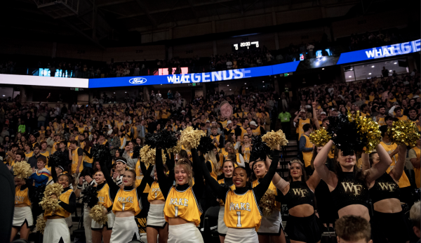 Throwback night at the Lawrence Joel Memorial Coliseum celebrated the 40th anniversary of the Wake Forest Men’s Basketball 1984 Elite Eight team. The first 750 students to arrive received throwback promotional jerseys. 