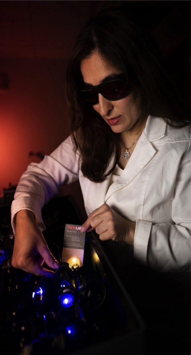 Dr. Ghadiri‘s lab uses novel ultrafast laser systems to convert the energy generated by solar cells into electricity. (Courtesy of Elham Ghadiri)