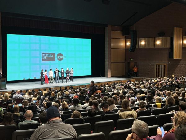Members of the cast and the director of Love Lies Bleeding engage in a Q&A panel after a screening of the film at the Sundance Film Festival.