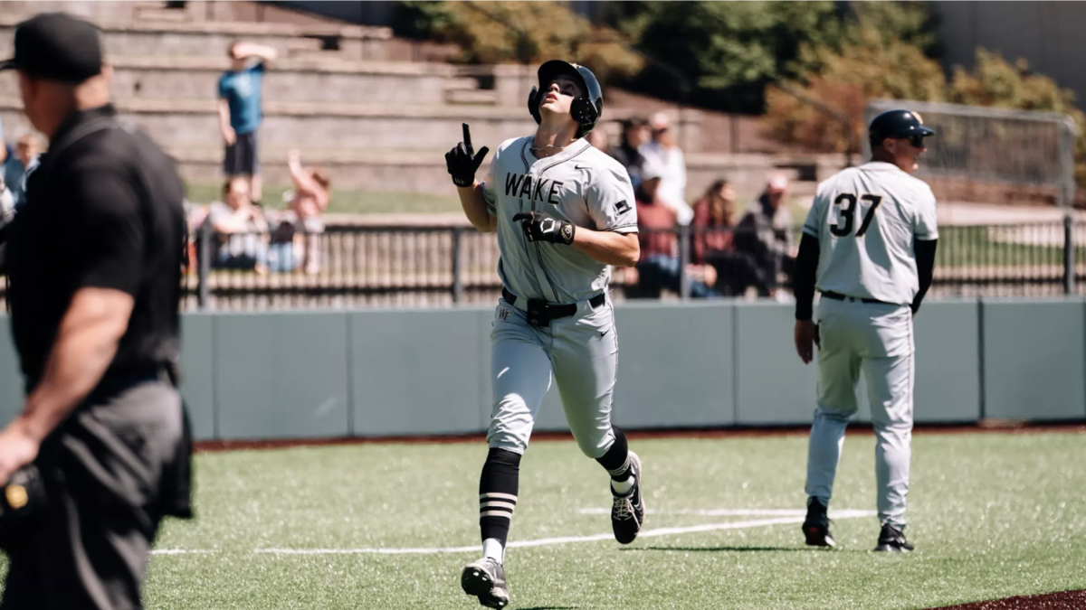 The Wake Forest Demon Deacons had a massive weekend on offense behind first baseman Nick Kurtz’s record hitting weekend on the road against No. 11 Virginia Tech. (Photo courtesy of Wake Forest Athletics)