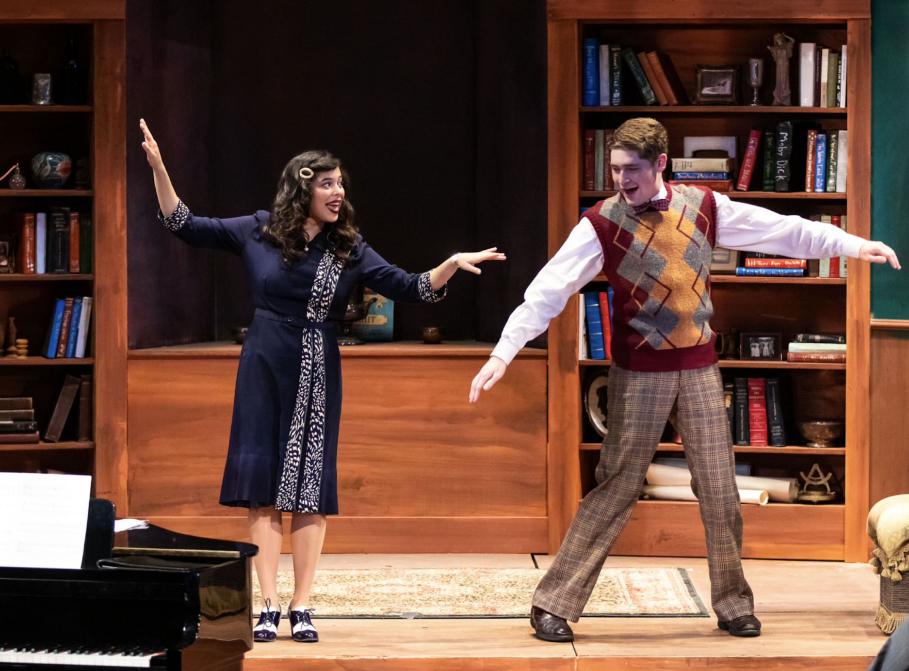 Isabella Biricik (left) and Casey Salzman (right) sing and dance as they rehearse for an upcoming musical. 